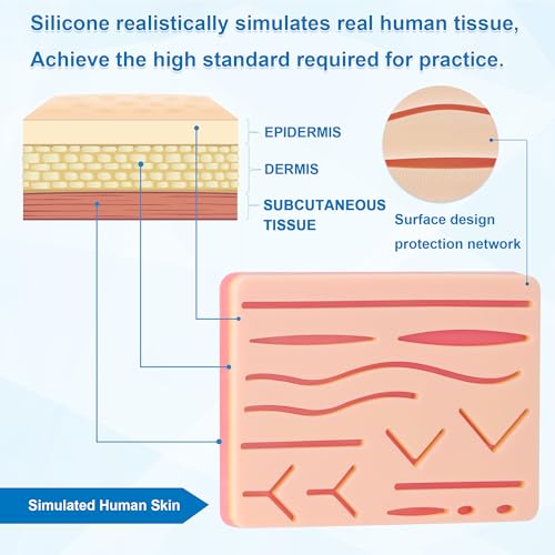 Suture Practice Kit with 240g Silicone Training Pad, Reusable Stitching Practice Set with Training Tools, 14 Practice Patterns, Educational Simulation Use Only - style: 5 packs of sutures
