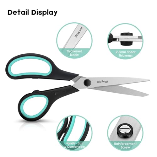 iBayam 8.5" Heavy Duty Scissors All Purpose for Office School Crafts Sewing - color: Red, Green, Blue, size: 3-Pack