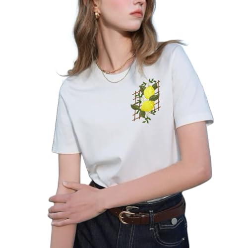Embroidered Iron on Patches Applique, Lemon Embroidered - color: Lemon