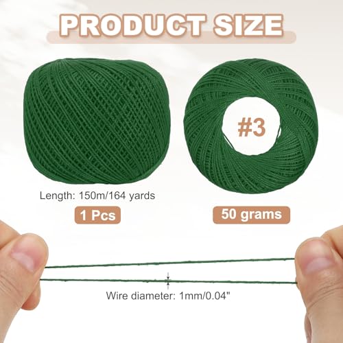 MECCANIXITY Crochet Thread Pearl Cotton Size 3 Green 164 Yards for Crocheting Tatting Knitting Embroidery Sewing - color: Green