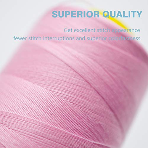Pink Serger Thread, All-Purpose Thread for Sewing, Polyester, 4 Cones of 3000 Yards Each Spool for Sewing Machine - color: Pink