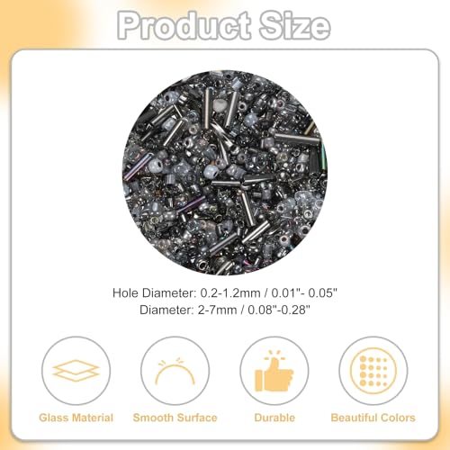 uxcell Mixed Glass Seed Beads 2-7mm Mini Loose Bugle Gray 1000Pcs - color: Gray, size: 2-7mm