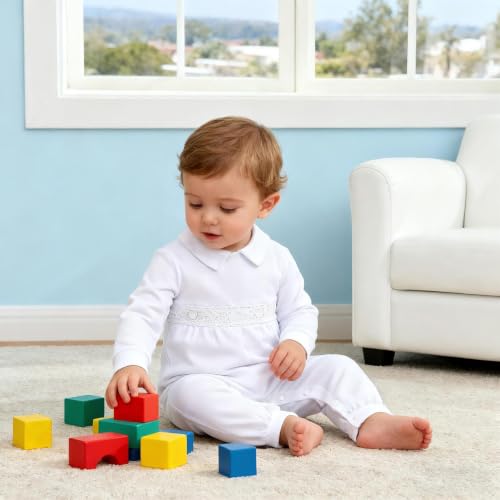 Booulfi Boy Baptism Outfits White Romper Fall Clothes Christening Gifts - color: White-5158, size: 0-3 Months