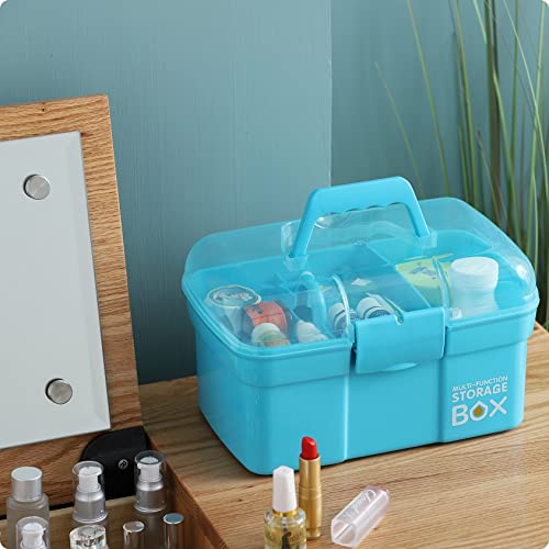Kinsorcai 11'' Plastic Storage Box with Removable Tray, Multipurpose Organizer and Storage Case for Art Craft and Cosmetic (Blue) - color: blue