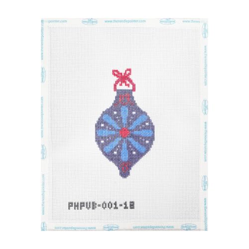 Howie's Needlepoint Festival Bauble Needlepoint Kits for Adults & Beginners, 18 Mesh Printed Needlepoint Canvas, Stamped Patterns Canvas Starter Kits(Blue Flower Bauble,4.5"X 2.5") - color: Blue Flower Bauble