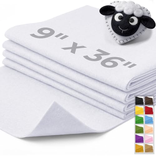 IONTACH 9" X 36" Soft Felt Sheets 1.6mm Thick (4 Packs, White) - color: White