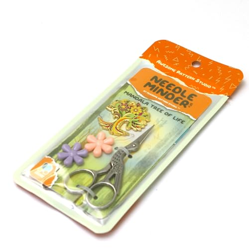 Awesome Pattern Studio Needle Minder Set - Mandala Tree of Life Magnetic Needle Minder + 2 Needle Threaders + Crane Scissors. Enamel Pin for Cross Stitch, Embroidery and Craft - size: TreeOfLife Set #2