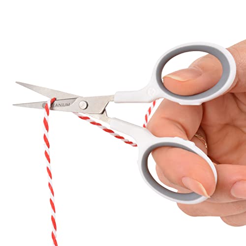 Westcott 4" Embroidery Scissors with Curved Titanium-Bonded Blades for Flush Trimming, Crafting, Sewing & More (White/Gray) - size: 1 Count (Pack of 1), style: 4" Embroidery Scissors