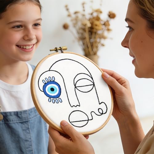 Beginner Embroidery Starter Kits, Abstract Embroidery Kits for Beginners Adults, Stamped Cross Stitch Kits for Beginners Adults Craft Kits for Women, Entire Set of Embroidery Supplies & Video Tutorial - color: H2075