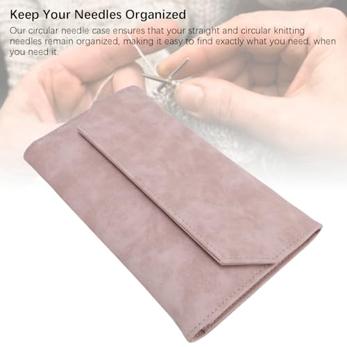 Tyenaza Knitting Needle Storage Bag, PU 13in Knitting Needle Case Organizer for Home Travel Cafe (Light Rosy)