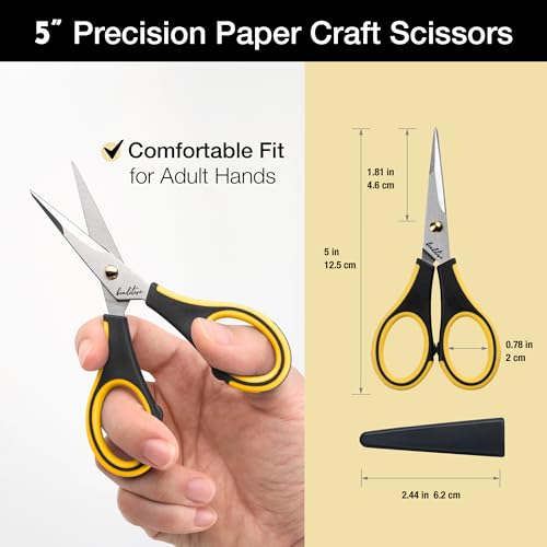 Beaditive Precision Craft Scissors - Stainless Steel Blades With Safety Cap - Ultra Sharp Tip & Non-Slip TPR Handles - For Adult & Kid Paper Crafting, Scrapbooking, Home, Office, and School Use - style: Yellow