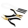 Professional Hair Extension & Beading Tool Kit Remove Plier Set for beads (4 Piece) I-Link Micro Ring Loop Needle Pulling Hook Threader Wire for Silicone Rings (Black Gold) - color: Black Gold