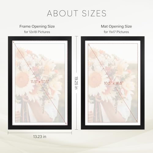Golden State Art 12x18 Black Picture Frame Mat for 11x17 Real Glass - color: Black, size: 12x18