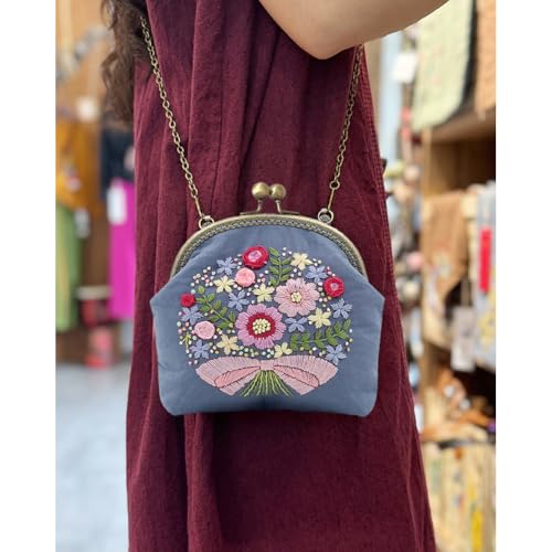 Eforcase Flower Embroidery Kit Tote Bag, Embroidery Coin Purse Kits Handbag Hand Embroidery Kit for Adults Beginner with Embroidery Patterns, Embroidery Hoop,DIY Sewing Kit - color: flower