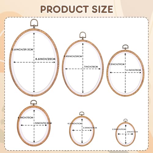 6PC Oval Embroidery Hoops, Decorative Cross Stitch Hoops for Embroidery Art Craft and Ornaments,6 Different Size（7.5*9/9*11/12.5*15/15*19/18*24/22*29.5cm，3*3.54/3.54*4.31/5*6/6*7.5/8.61*11.61inch）