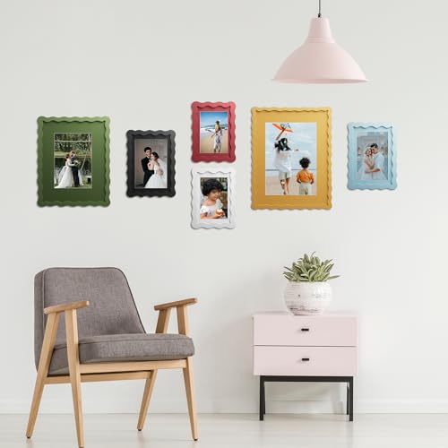 4x6 Picture Frame with Mat for 3.5x5, Wavy Edge Wooden Real Glass Photo Frame for Tabletop and Wall Hanging, Black, 1 Pack - color: Black, size: 4x6 in