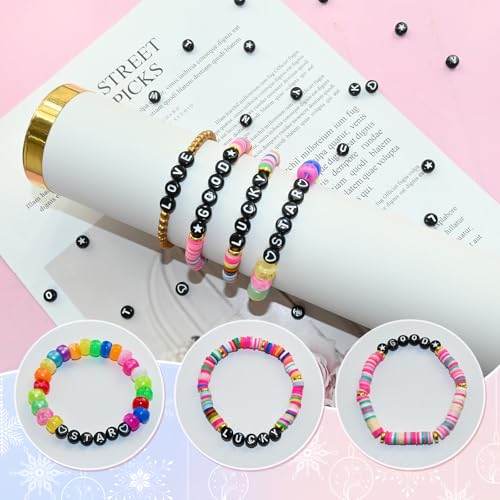 Looconi 1400pcs Black Letter Beads Star and Heart Beads 7x4mm Alphabet for Jewelry Making - color: Blacklheartstar, size: 7x4mm