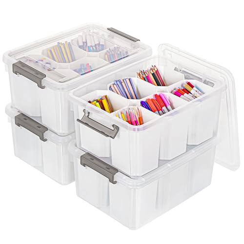 Citylife 17QT 4-Pack Clear Storage Bins with Lid 6 inserts Stackable - size: 4 Pack-17 QT