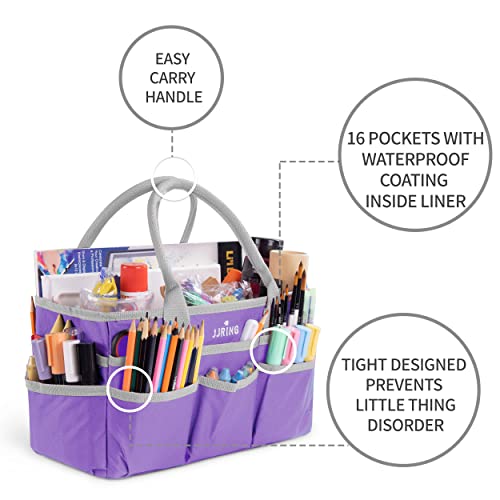 JJRING 600D Nylon Craft & Art Organizer Tote Bag With Pockets, Purple - color: Purple, size: Small