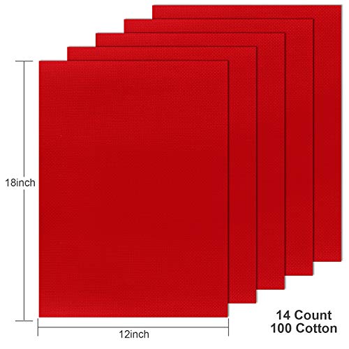 Aida Cloth 14 Count Cross Stitch Fabric,12×18inch,5Pcs (red) - color: Red