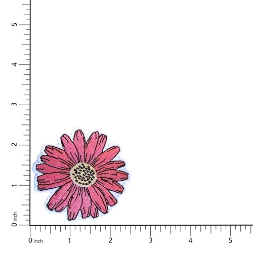 Pink Daisy Patch, 2.5” x 2.5”, 2- Pack, Embroidered Iron-On for Hats, Bags, Jackets - color: Pink Daisy