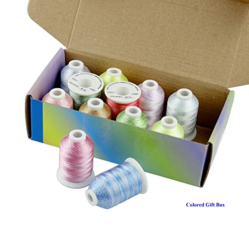 Simthreads 12 Variegated Color Polyester Embroidery Machine Thread for Most Home Embroidery Machines 1100 Yards Each - color: 12Va-1