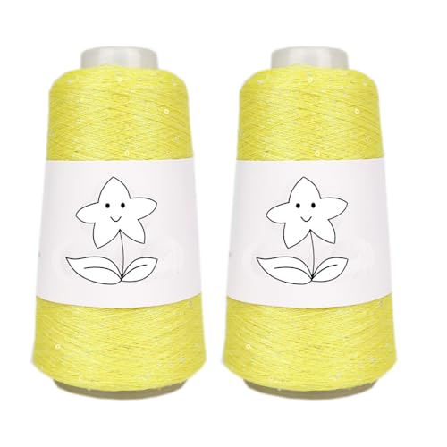 2 Balls Sequin Sparkle Lurex Yarn, Shining Glitter Metallic Knitting-in Accessory Yarn Thread for Knitting and Crochet Sweater Shawl 5000 Yards (1, Shining Yellow) - color: Shining Yellow
