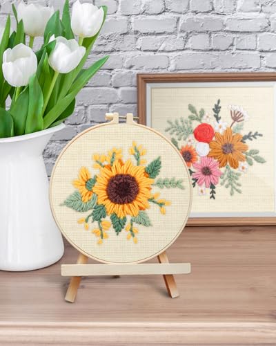 ERKOON Punch Needle Kit Adults Beginners, 2 Pcs DIY Easy Flower Embroidery Set for Starter Art Craft, Needling Punching Project with Patterns, Tools, Yarns, Hoop, Instruction (Colorful Flowers) - color: Colorful Flowers