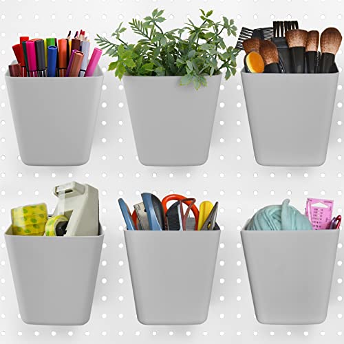 Large Pegboard Cups, 6Pack Peg Board Square Storage Bins With Hooks (Grey) - color: Grey