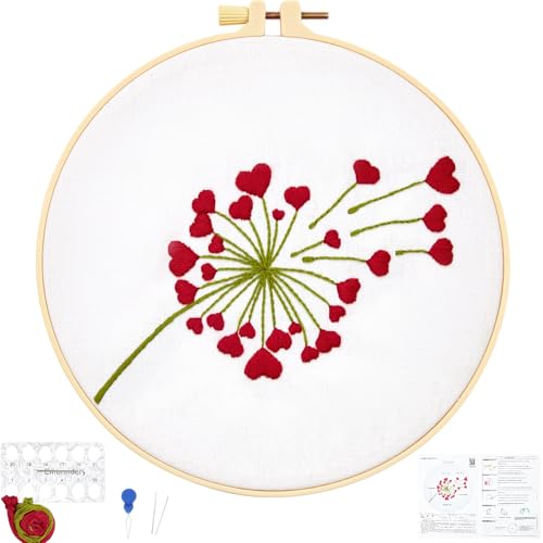 Lover Valentine's Embroidery Kits for Beginners Adults, Heart Shaped Hand Embroidery Kits, Cross Stitch Kits for Adult Anniversary Valentine's Gifts, Entire Set of Embroidery Supplies & Video Tutorial - color: H2063, size: 8Inch