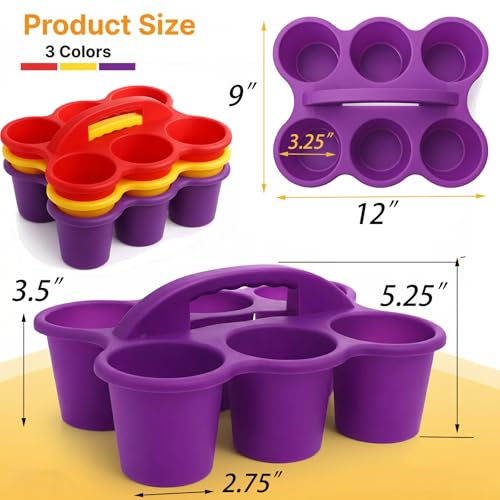 TOPZEA 3 Pack Classroom Caddy Organizer with Handle, 6 Compartments Plastic Table Caddy Drink Cups Holder Caddies Desk Organizer Basket for School & Art Supplies, Pencil, Crayon, Crafts, Home Office