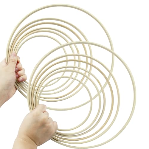 Unlorspy Wooden Bamboo Floral Hoops, 6 Sizes (6/7/8/9/10/12 inch) - size: 6/7/8/9/10/12 inch,12pcs