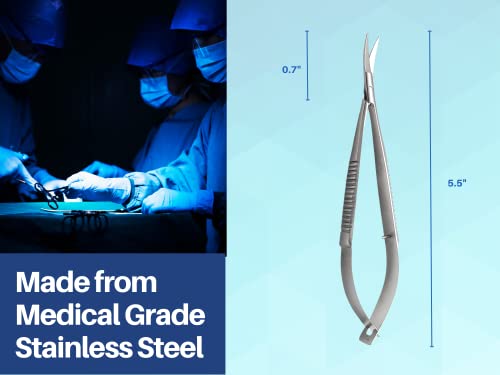 ARTMAN INSTRUMENTS 5.5” Curved Micro Scissors Castroviejo Style Premium Stainless Steel Spring Action Squeeze Scissors for Stitch Cutting, Sewing, Embroidery, Applique & Precision Craft