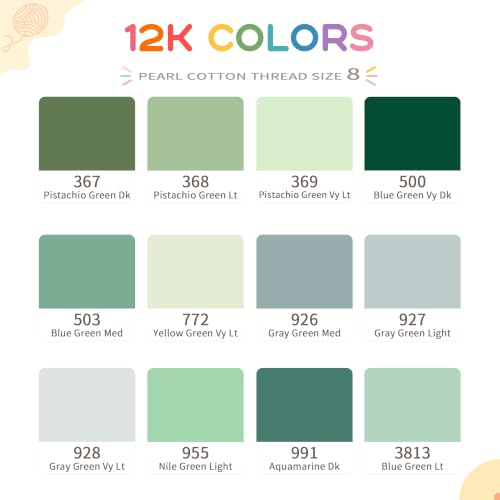 Size 8 Double Mercerized Egyptian Long Staple Cotton Pearl Thread 12 Gradient Colors per Box 5 Grams Ball Rainbow Color Embroidery Thread for Crochet Cross Stitch Hand Embroidery (12K) - color: 12K