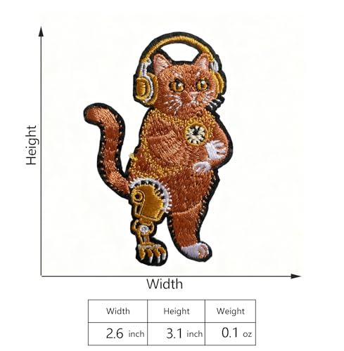 U-Sky Sew or Iron on Embroidered Patches | Post-Apocalyptic Gilded Cat with Gold Gears & Steampunk Goggles Design | Luxury Animal Theme for Jackets Bags Denim | 2.6"x3.1" 3PCs Pack - color: Shorthair Wasteland
