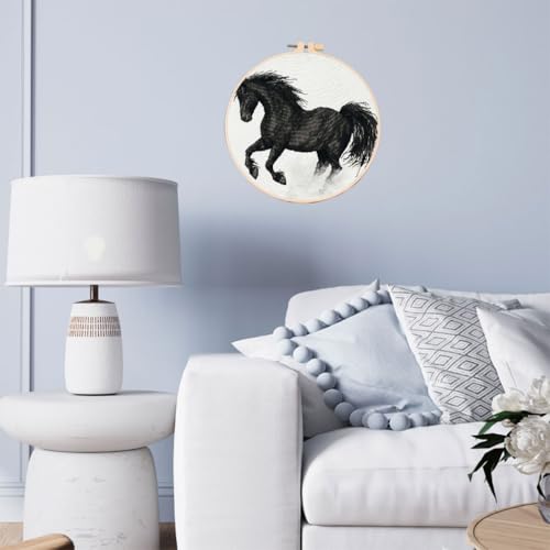 DIY Cross Stitch Kits Adorable Black Horse with Hoop 20x20cm-8