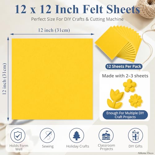 12" x 12" Felt Sheets for Crafts, 2mm Stiff Felt (12 Pcs) Golden Yellow - color: Golden Yellow
