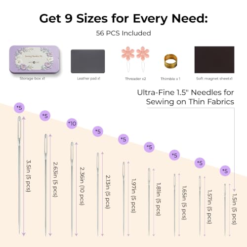 HTVRONT Sewing Needles 56 PCS, Large Eye Embroidery Needles for Hand Sewing - color: A-Silver 56PCS