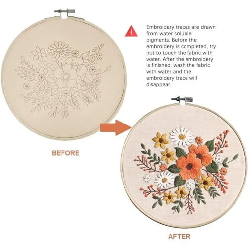 Arte Vita Embroidery Starter Kit Orange Flower Pattern Full Range DIY for Beginners - color: White-Orange