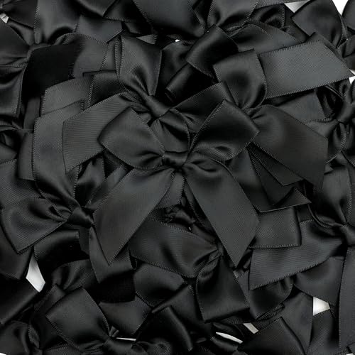 Self Adhesive Black Satin Ribbon Bows for Crafts 3", 50 Pack - color: Black
