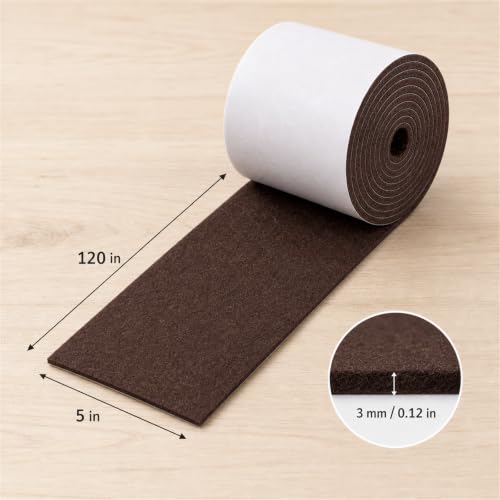 Felt Furniture Pads, Self Adhesive Felt Sheets Roll, Cuttable Felt Pads for Furniture Legs, Heavy Duty Furniture Pads for Hardwood Floors, Chair Wall Protector, Brown, 120 x 5 x 0.12 Inch - color: Brown, size: 5" x 120"