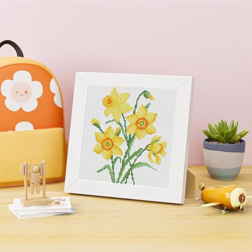 Daffodil Stamped Cross Stitch Kits for Adult Beginner with Wooden Frame - color: Daffodils Cross Stitch with Framed
