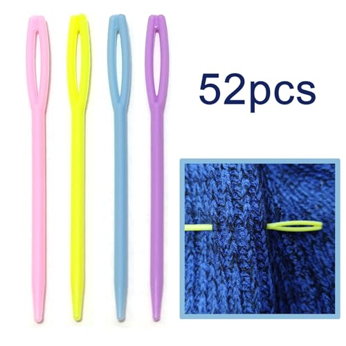 52Pcs 2.7 "Large Eye Plastic Sewing Needles,Learning Needles,Yarn Needles Darning Needle Tapestry Needles,Safety Plastic Lacing Needles for DIY Sewing Handmade Crafts,4 Colors