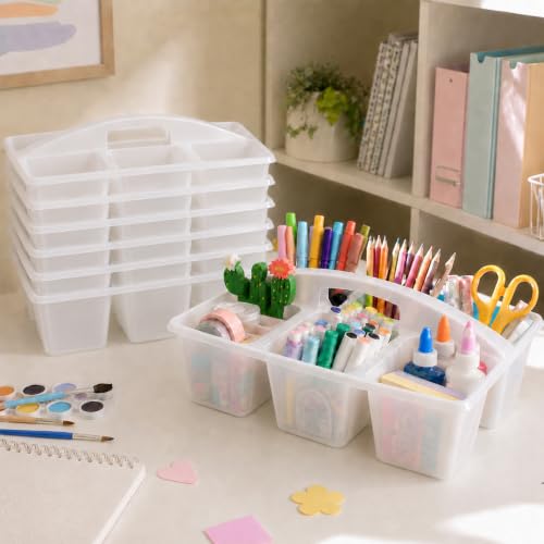 6 Pack Classroom Caddy with Handle, 6 Compartment (Clear) - color: Clear