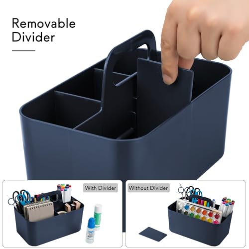 Tiawudi Multipurpose Caddy Organizer, Plastic Caddy with Handle, Stackable Desk Organizer for Stationery, Marker and Pencil, Office Supplies Organizer, Dorm Caddy - color: Dark Blue, size: Rectangle