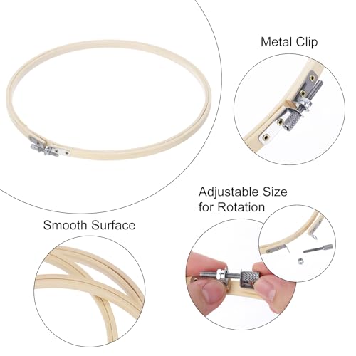 MECCANIXITY 6 Pieces 10 Inch Embroidery Hoops Adjustable Round Bamboo Circle Cross Stitch Hoop Ring for Art Craft Handy Sewing Needlework DIY Decoration - size: 10 Inch