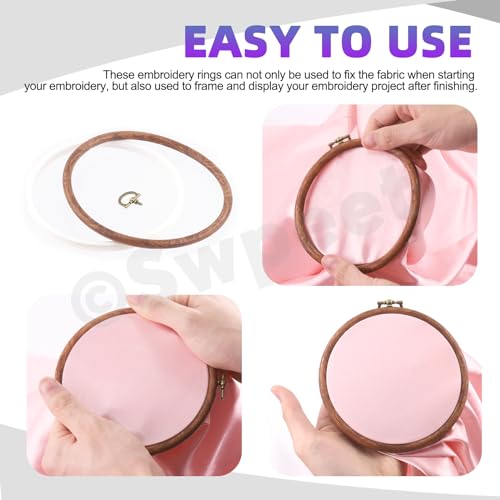 Swpeet 3Pcs 4/ 6.1/ 7.7 Inches Circle Embroidery Hoops Kit, Imitated Wood Plastic Display Frame, Circle Cross Stitch Hoop Rings for Art Craft Sewing and Hanging Ornaments Home Decor - style: Styles NO.1