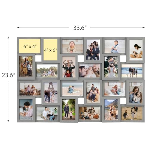 J.M.Deco Collage Picture Frames for Wall 24 Slots, Reunion Friends Family Memory Large Photo Frame Selfie Gallery Puzzle Collage Wall Hanging for 4x6 Photo | Grey - color: Grey, size: 24 Opening