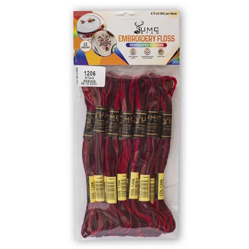 Pack of 12 Premium Embroidery Thread | 100% Egyptian Cotton Premium Skeins | Cross Stitch Embroidery Floss | Oeko TEX Certified | Ideal for Arts & Crafts (Dark Red Variegated 1206) - color: Dark Red Variegated 1206