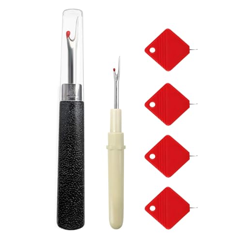 Kesttenn Needle Threaders & Seam Rippers Set,2 Size Stitch Remover Tools for Embroidery, Sewing Lovers & Crafters (Red) - color: Red